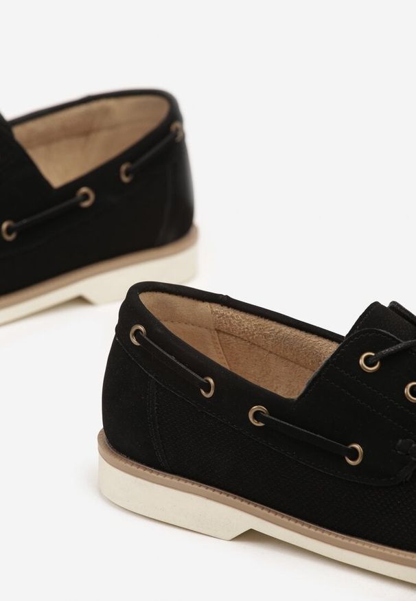 Born2be - Czarne Półbuty Mokasyny z Rzemykami i Skórzaną Wkładką Glerin. Okazja: na co dzień. Kolor: czarny. Materiał: skóra. Styl: elegancki, casual