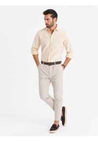 Ombre Clothing - Pastelowa bawełniana męska koszula typu oxford – jasnożółta V3 - Rozmiar: M. Kolor: żółty. Materiał: bawełna. Wzór: aplikacja, ze splotem. Styl: klasyczny, elegancki
