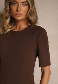 Renee - Brązowa Sukienka Rozkloszowana o Taliowanym Fasonie Telaswena. Kolor: brązowy. Materiał: tkanina #4
