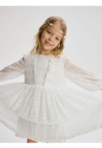 Reserved - Sukienka z metalizowaną nicią - złamana biel. Materiał: tkanina #1