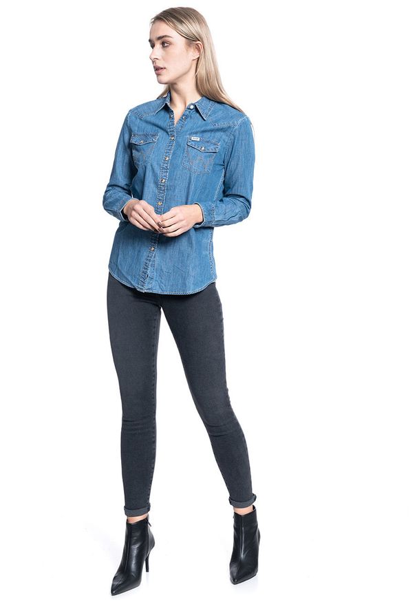 Wrangler - KOSZULA DAMSKA WRANGLER LS DENIM SHIRT MID INDIGO W5Z12AX8E 112130360. Materiał: denim