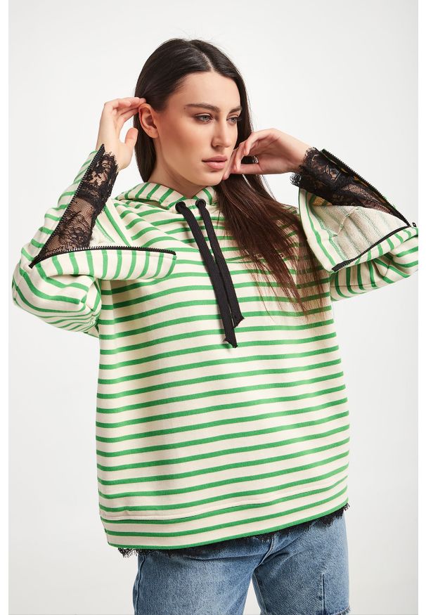 Ermanno Firenze - Bluza ERMANNO FIRENZE. Typ kołnierza: kaptur. Materiał: koronka. Długość: długie. Wzór: aplikacja, koronka