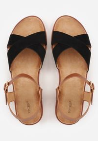 Born2be - Czarne Sandały VICES na Płaskiej Podeszwie z Paskiem w Kształcie X Doriven. Okazja: na co dzień, na randkę, na spacer. Zapięcie: pasek. Kolor: czarny. Materiał: len. Sezon: lato. Obcas: na płaskiej podeszwie. Styl: casual, elegancki #9