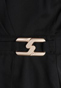 Renee - Czarna Elegancka Sukienka o Kopertowym Kroju Zdobiona Aplikacją w Talii Zilendra. Kolor: czarny. Wzór: aplikacja. Typ sukienki: kopertowe. Styl: elegancki #2