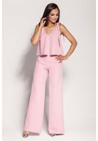 Dursi - Różowe Spodnie z Szerokimi Nogawkami. Kolor: różowy. Materiał: elastan, poliester #1