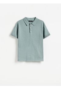 Reserved - Sweter polo - jasnoturkusowy. Typ kołnierza: polo. Kolor: turkusowy. Materiał: bawełna, dzianina #1