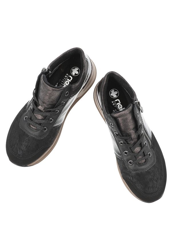 Czarne Sneakersy Rieker Stylowe Ocieplane Obuwie Damskie. Okazja: na co dzień. Zapięcie: zamek. Kolor: czarny. Materiał: lakier, syntetyk, materiał