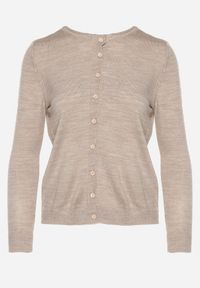 Born2be - Beżowy Kardigan Zapinany na Guziki ze Ściągaczem Omeana. Okazja: na co dzień, do pracy. Kolor: beżowy. Materiał: jeans. Styl: klasyczny, elegancki, casual
