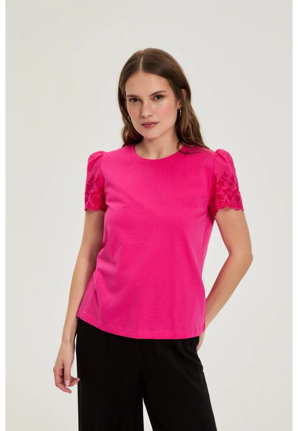 MOODO - Gładka bluzka fuksjowa. Materiał: bawełna. Wzór: gładki