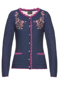 Sweter rozpinany w ludowym stylu bonprix ciemnoniebieski. Kolor: niebieski #1