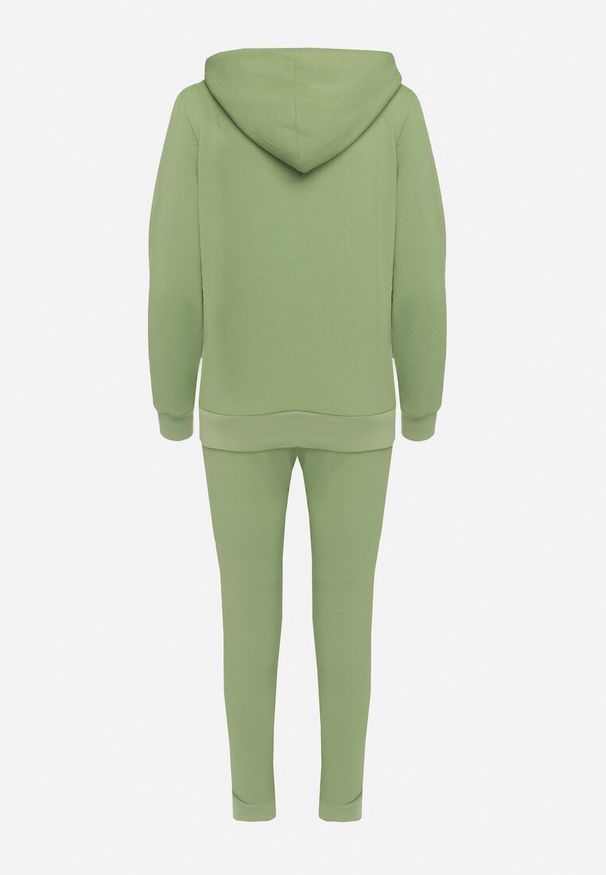 Born2be - Zielony Komplet Dresowy z Bawełną Bluza z Kapturem i Spodnie Jogger Sinaria. Kolor: zielony. Materiał: dresówka, bawełna