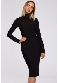 Sukienki.shop - Sukienka dzianinowa midi z golfem dopasowana czarna tuba. Typ kołnierza: golf. Kolor: czarny, czerwony. Materiał: dzianina. Sezon: zima, jesień. Długość: midi #5