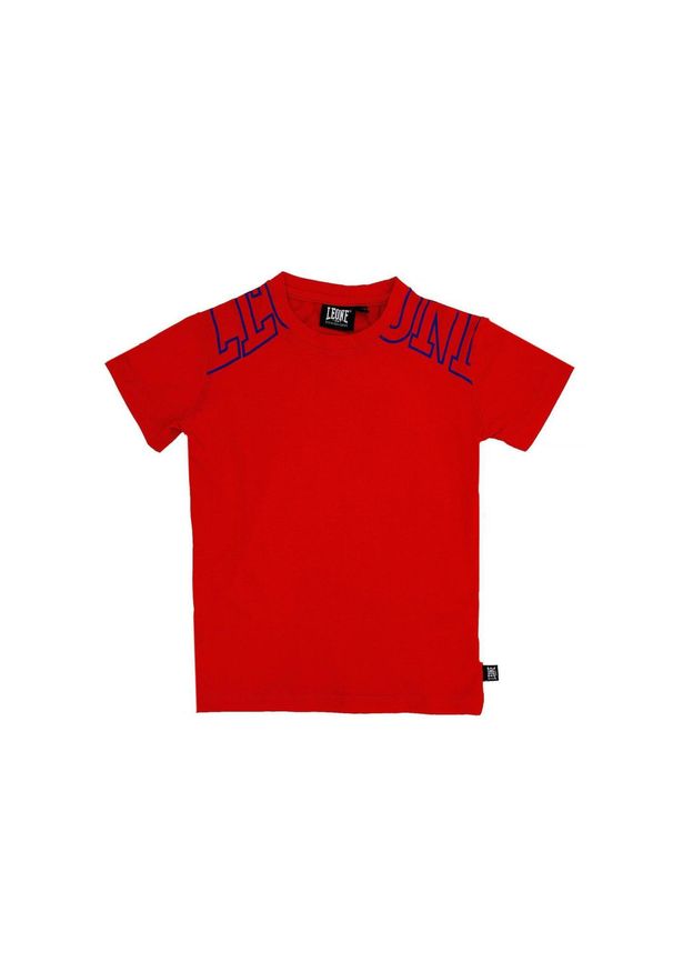 LEONE 1947 APPAREL - Koszulka sportowa z krótkim rękawem dziecięca duże logo. Kolor: czerwony. Długość rękawa: krótki rękaw. Długość: krótkie. Sport: joga i pilates