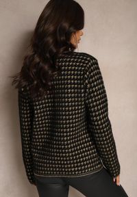 Renee - Czarny Tweedowy Kardigan w Elegancki Wzór z Ozdobnymi Guzikami Zemirae. Okazja: na co dzień, na spotkanie biznesowe, do pracy. Kolor: czarny. Materiał: jeans. Długość rękawa: długi rękaw. Długość: długie. Styl: elegancki #3