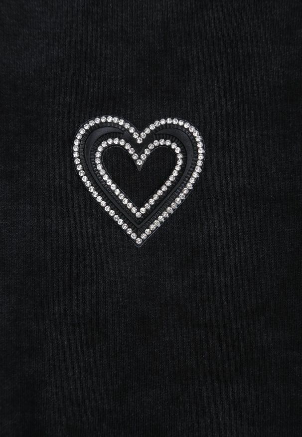 Born2be - Czarny Bawełniany T-shirt z Cyrkoniowym Sercem Arielin. Okazja: na co dzień. Kolor: czarny. Materiał: bawełna. Wzór: aplikacja. Styl: casual, klasyczny, sportowy