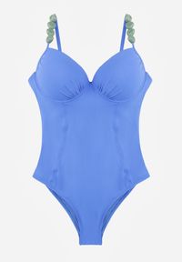 Born2be - Niebieski Strój Kąpielowy Ozdobiony Kamieniami Medorise. Kolekcja: plus size. Kolor: niebieski. Wzór: aplikacja #2