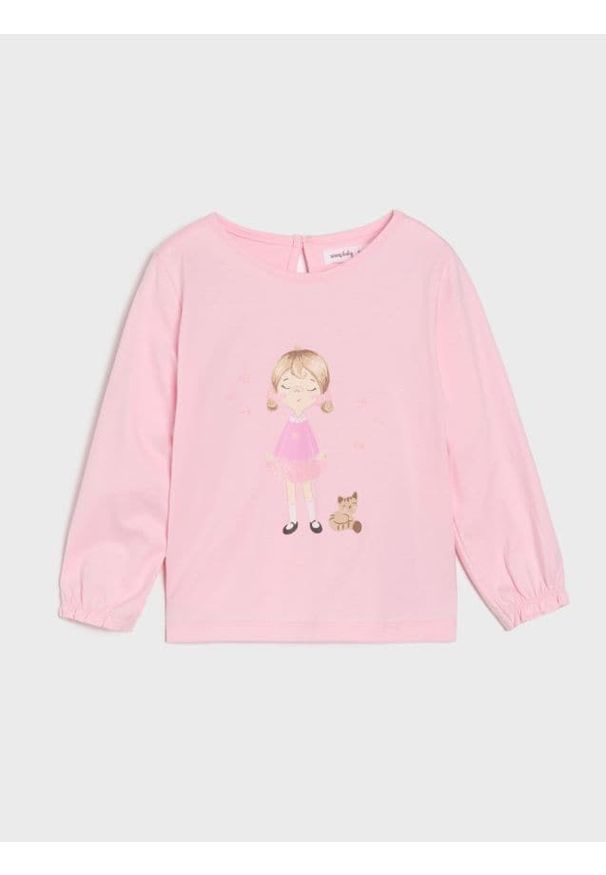 Sinsay - Koszulka z brokatową aplikacją - różowy. Kolor: różowy. Wzór: aplikacja