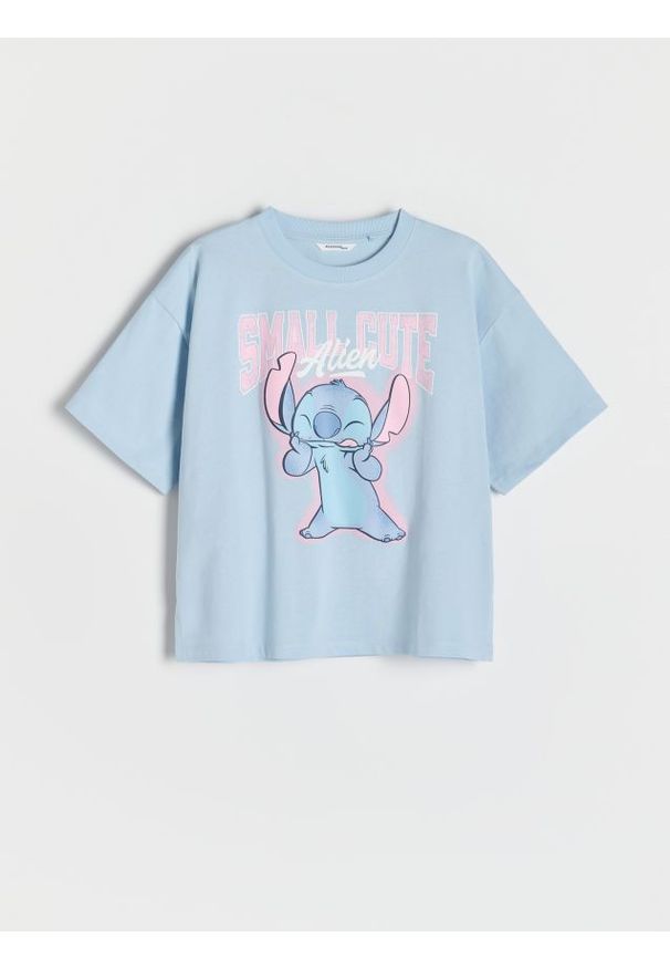 Reserved - Bawełniany t-shirt Lilo i Stitch - jasnoniebieski. Kolor: niebieski. Materiał: bawełna