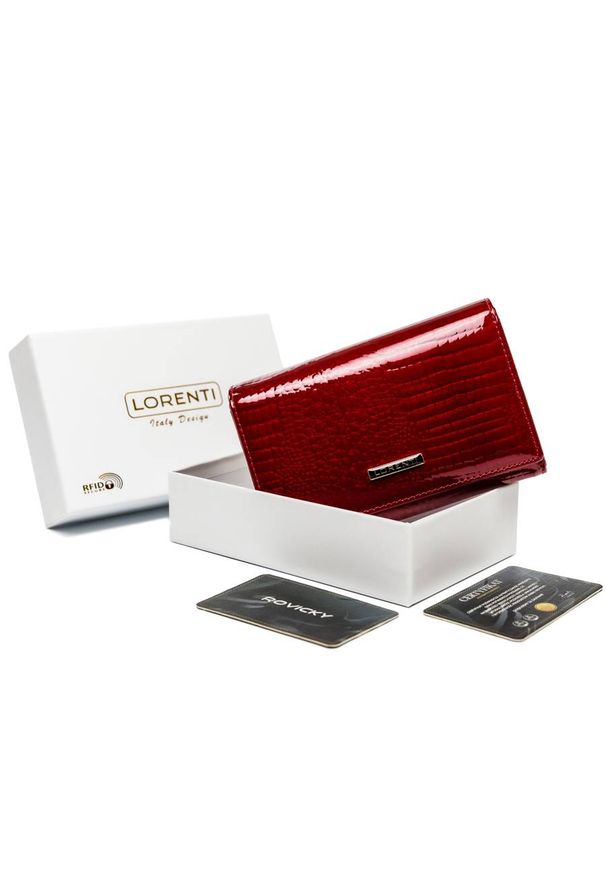 LORENTI - Lakierowany portfel czerwony Lorenti 76112-RS-RFID RED. Kolor: czerwony. Materiał: skóra. Wzór: aplikacja