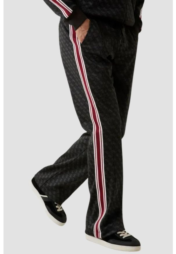 Guess - GUESS Czarne męskie spodnie dresowe z lampasami w monogram Parimo 4G, Rozmiar XXL. Kolor: czarny. Materiał: dresówka