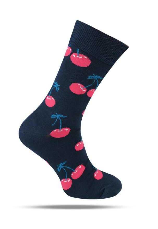 His Story - Tematyczne Skarpetki Bawełniane - Wiśnie na Granatowym Tle. Kolor: niebieski. Materiał: elastan, bawełna, poliamid