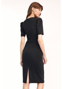 Nife - Elegancka sukienka ołówkowa z guzikami dopasowana midi czarna. Okazja: do pracy. Kolor: czarny. Typ sukienki: ołówkowe. Styl: elegancki. Długość: midi #2