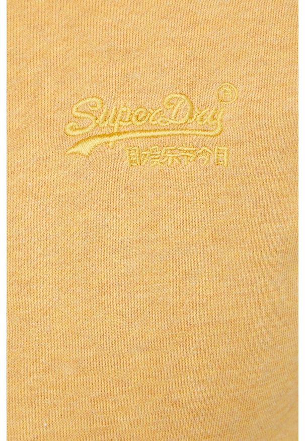 Superdry bluza damska kolor żółty z kapturem z aplikacją. Okazja: na co dzień. Typ kołnierza: kaptur. Kolor: żółty. Materiał: bawełna. Wzór: aplikacja. Styl: casual