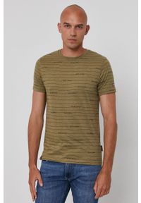 Pepe Jeans T-shirt KIF męski kolor beżowy wzorzysty. Kolor: zielony. Materiał: dzianina