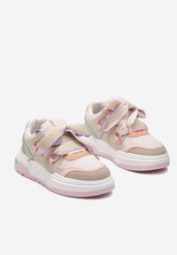 Born2be - Różowo-Beżowe Sneakersy na Niskiej Platformie z Szerokimi Sznurówkami Gritte. Kolor: różowy. Obcas: na platformie #5