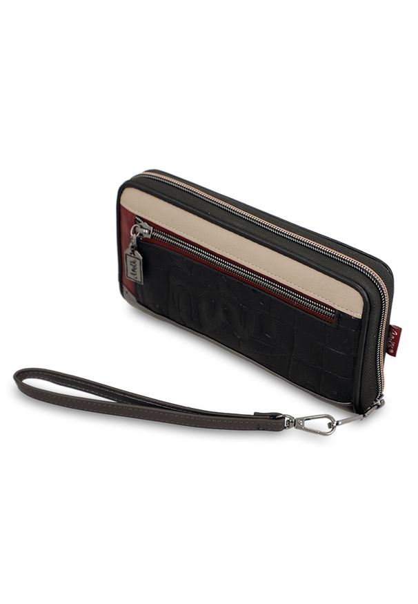 Brązowy Duży Portfel Damski Anekke Mademoiselle. Kolor: brązowy. Wzór: haft, aplikacja