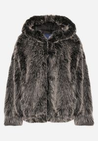 Born2be - Szara Futrzana Kurtka z Nieodpinanym Kapturem Lanellea. Okazja: na co dzień. Kolor: szary. Materiał: futro. Styl: casual, elegancki #2