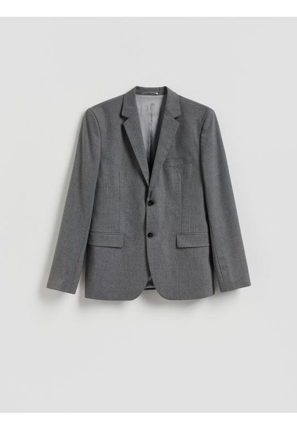 Reserved - Marynarka slim fit z dodatkiem wiskozy - ciemnoszary. Kolor: szary. Materiał: wiskoza