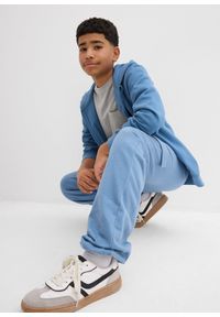 bonprix - Spodnie sportowe bojówki, z czystej bawełny organicznej. Kolor: niebieski. Materiał: bawełna. Styl: sportowy