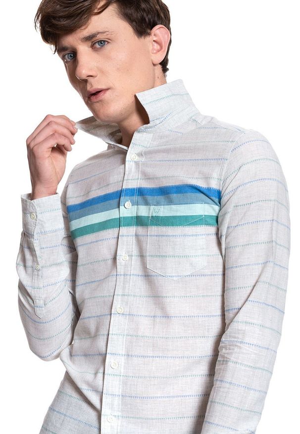 Wrangler - KOSZULA WRANGLER LS 1 PKT SHIRT BEIGE MELANGE W5F11SXA9 112130111. Materiał: materiał. Wzór: kolorowy