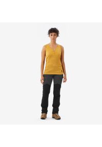 FORCLAZ - Koszulka na ramiączka trekkingowa damska Merino Fresh. Kolor: żółty, wielokolorowy, brązowy. Materiał: materiał, poliamid, akryl, wełna. Długość rękawa: na ramiączkach. Sezon: lato, zima