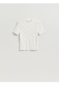Reserved - T-shirt z aplikacją - biały. Kolor: biały. Materiał: bawełna, wiskoza, dzianina. Wzór: aplikacja