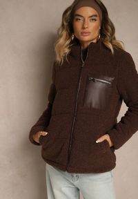 Renee - Brązowa Pikowana Kurtka z Futerkiem Teddy Olenesia. Okazja: na co dzień. Kolor: brązowy. Materiał: futro. Styl: casual