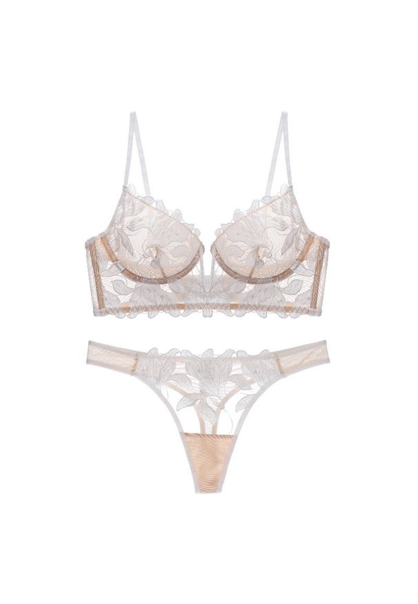 Intica - Komplet bielizny z haftem elegancki styl i komfort Latrena. Kolor: beżowy. Materiał: materiał. Wzór: haft