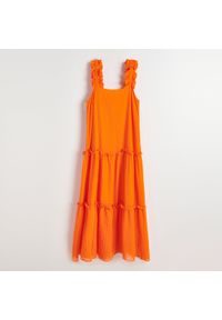 Reserved - Sukienka maxi z kreszowanej tkaniny - Pomarańczowy. Kolor: pomarańczowy. Materiał: tkanina. Długość: maxi #1