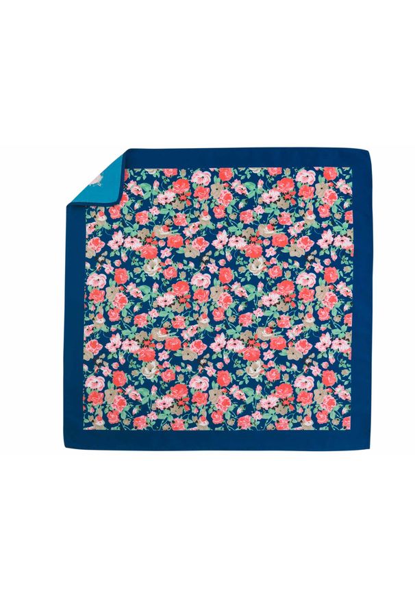 Adam Collection - Granatowa poszetka w różowe kwiaty E263. Kolor: różowy, wielokolorowy, niebieski. Wzór: kwiaty