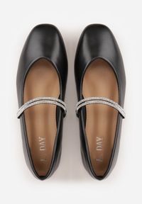 Renee - Czarne Balerinki w Stylu Mary Jane z Paskiem z Cyrkoniami Cireris. Okazja: na imprezę. Zapięcie: pasek. Kolor: czarny. Materiał: jeans. Styl: elegancki, klasyczny #4