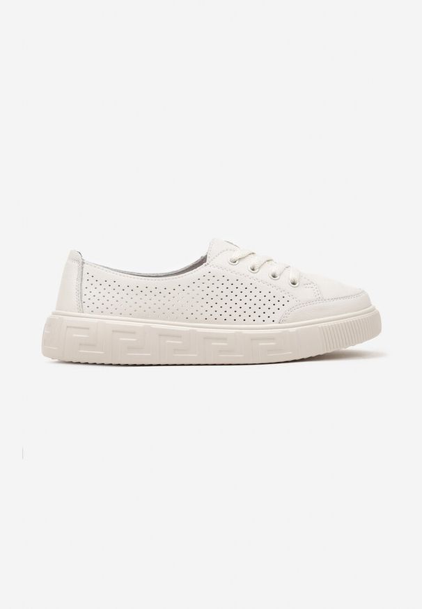 Born2be - Beżowe Sneakersy Skórzane z Drobną Perforacją Garinea. Okazja: na co dzień. Zapięcie: sznurówki. Kolor: beżowy. Materiał: skóra. Obcas: na płaskiej podeszwie
