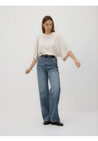 Reserved - T-shirt kimono z wiskozą - beżowy. Kolor: beżowy. Materiał: wiskoza