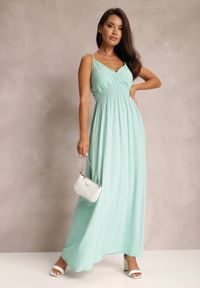 Renee - Miętowa Sukienka Sterinig. Kolor: miętowy. Materiał: bawełna. Długość rękawa: na ramiączkach. Typ sukienki: kopertowe. Długość: maxi #4