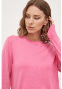 BOSS sweter damski kolor różowy lekki. Kolor: różowy. Materiał: dzianina. Długość rękawa: długi rękaw. Długość: długie. Styl: klasyczny #5