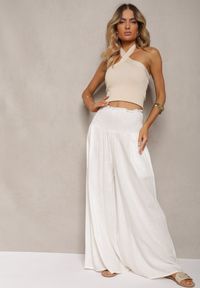 Renee - Białe Szerokie Spodnie Culottes z Bawełny z Gumką w Talii Ifletia. Kolor: biały. Materiał: bawełna. Styl: wakacyjny #6