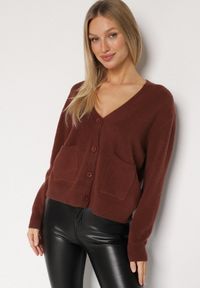 Born2be - Brązowy Rozpinany Kardigan z Dodatkiem Kaszmiru Vetirira. Okazja: na co dzień. Kolor: brązowy. Materiał: kaszmir. Styl: klasyczny, casual #6