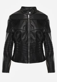 Born2be - Czarna Kurtka Typu Ramoneska Ozdobiona Przeszyciami Elianea. Okazja: na co dzień. Kolor: czarny. Materiał: poliester, jeans. Wzór: aplikacja. Styl: casual, elegancki #7