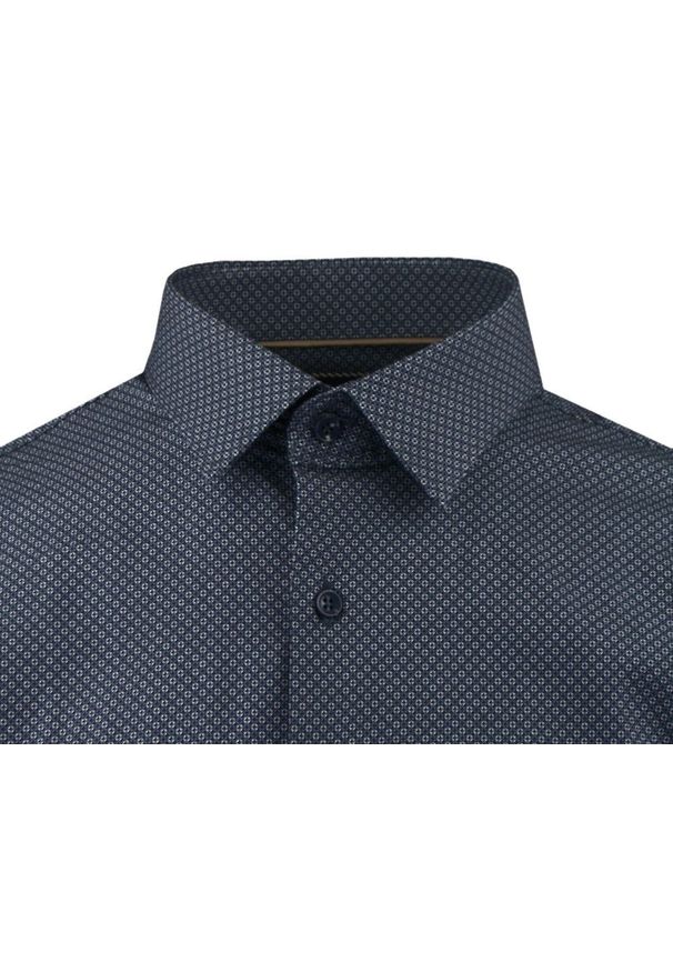 Taliowana Koszula Męska - Victorio - Drobny Wzór, Granat. Kolor: niebieski. Materiał: elastan, bawełna. Styl: elegancki