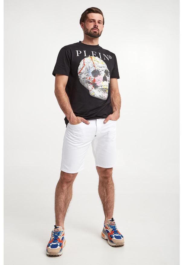 Philipp Plein - T-shirt męski PHILLIPP PLEIN. Materiał: bawełna, skóra. Wzór: aplikacja, nadruk
